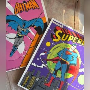 Vintage  2 pc lot wood DC Superman & Batman Jigsaw Puzzles – 1970s
